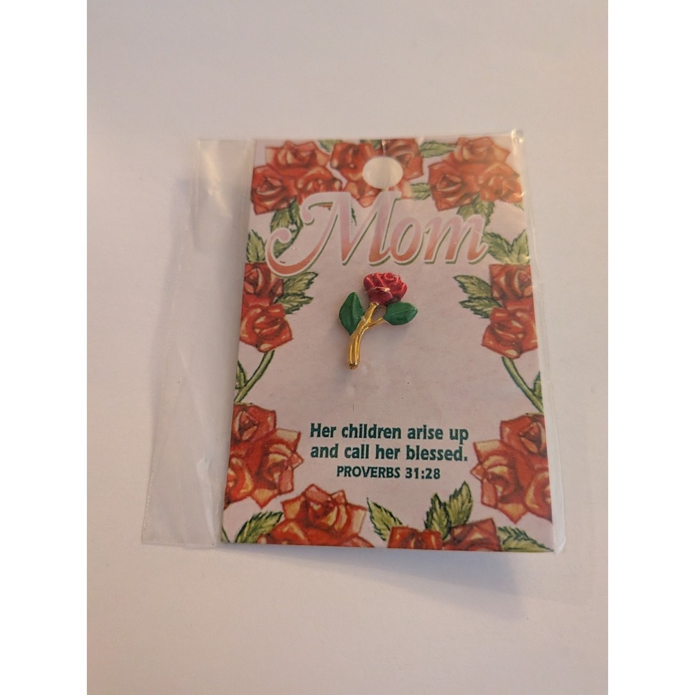 Red Rose Enamel Lapel Pin Mom Mother's Day Gift‎ Card Proverbs 31:28 Religious